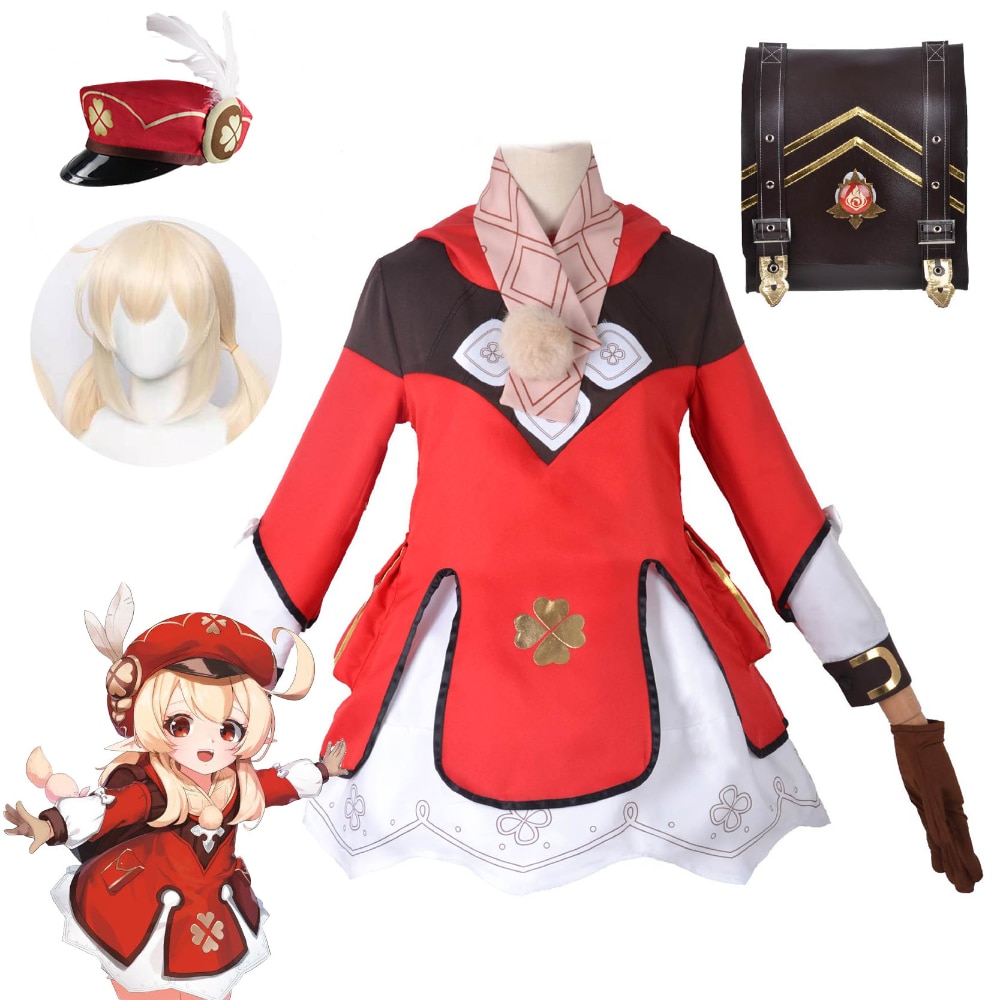 Genshin Impact Cosplay Klee Cosplay Costume Backpack Wigs Shoes Loli Party Outfit Uniform Christmas Halloween Costume Carnival